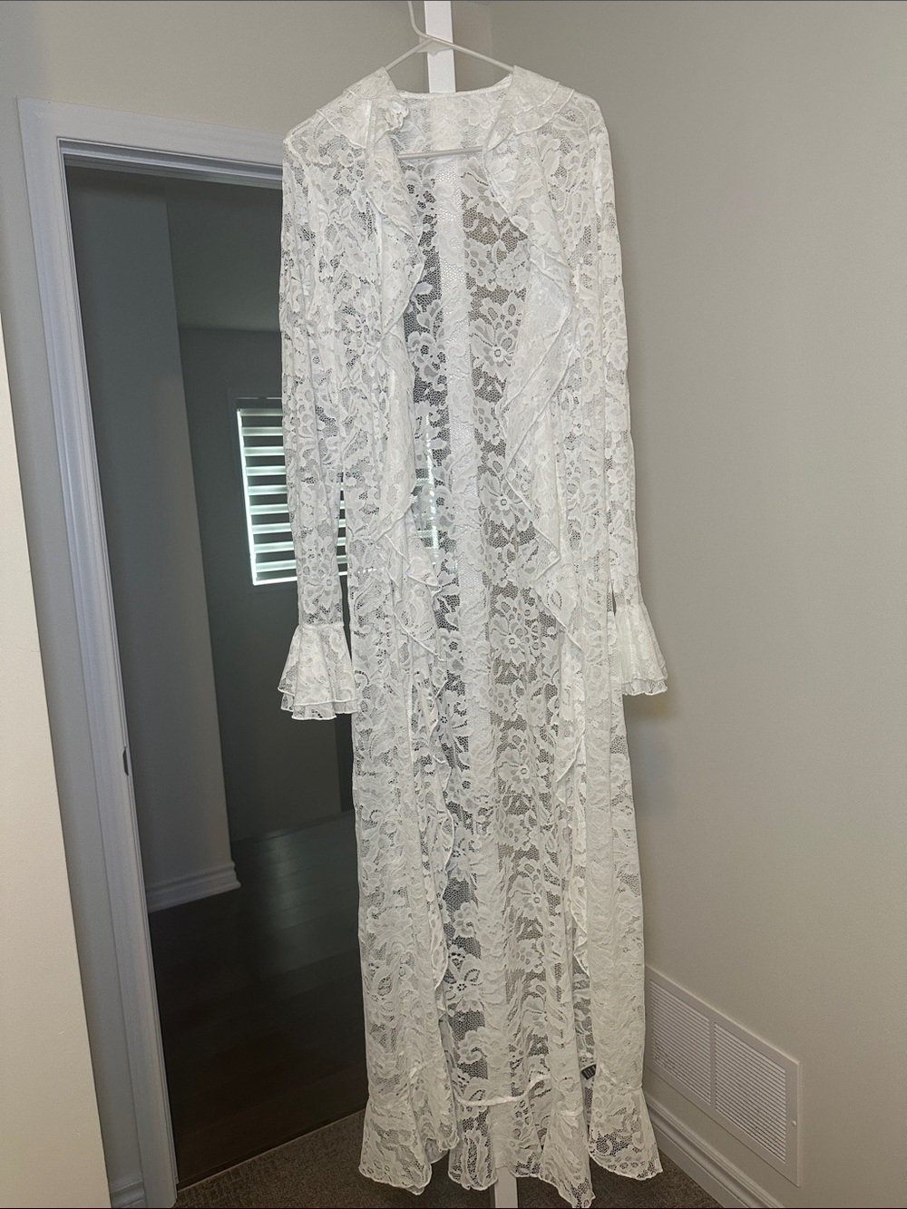 White Sheer Lace Maxi Duster